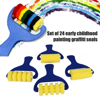 

24pcs/set Roller Graffiti Funny Gift Stamps Sponge Brushes Early Education Art Supplies Drawing Toys Kids Painting Tools Apron