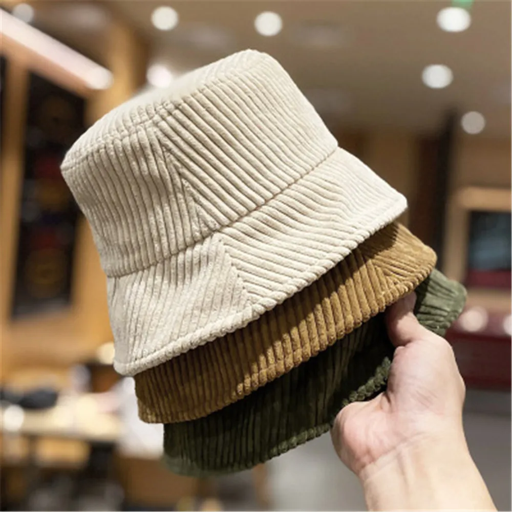 

Soft Corduroy Velvet Flat Bucket Hat Unisex Fashion Foldable Solid Color Wide Brim Sunscreen Fisherman Cap For Autumn Winter