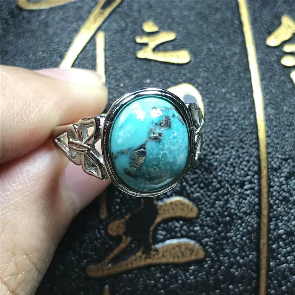 

Genuine Natural Turquoise Ring For Woman Man Crystal Anniversary Love Gift 14x12mm Beads Fashion Adjustable Ring Jewelry AAAA