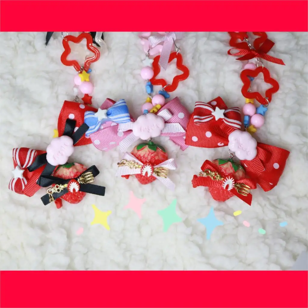 

Милое ожерелье в стиле "Лолита" с клубничкой, милое черное ожерелье в стиле Харадзюку с бантом