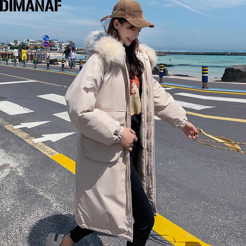 DIMANAF/женские парки больших размеров; сезон осень-зима; плотные длинные пальто; Верхняя одежда; Модная хлопковая одежда; женские свободные пальто; большие размеры
