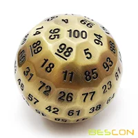 Bescon Solid Metal 100 Sided Dice, Game Dice D100,Giant Polyhedral Metal 100 Sides Dice 50MM in Diameter (1.97in), Ancient Brass 1