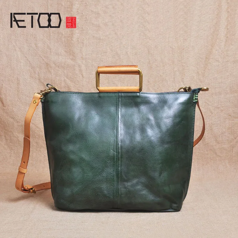 

BJYL Zipper Korean version of the first layer of leather hand-made A4 female package tannage retro folds wild shoulder Messenge