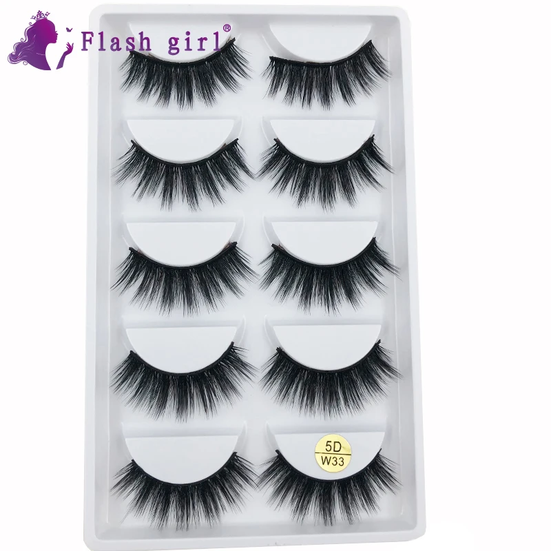 Flash Girl Makeup 5 пар 5D ручной работы с меткой норковые ресницы тонкие накладные ресницы для оптовой продажи