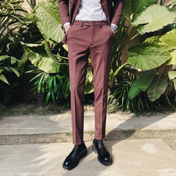 

Fashion Office Dress Pants Men Formal Pant Wine Red Pantaloni Tuta Mens Business Slim Fit Formal Pant Men Suit Trousers Pantalon