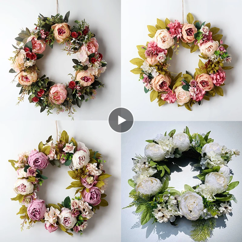 15.75-inch Large Rosa Wreath Base Wreath Flower Farmhouse Garland Wreath Front Door Wall Hanging for Wedding Wreath Home Decor