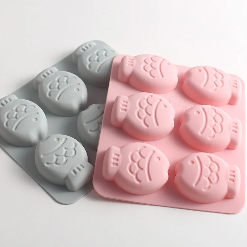 6 Hole Cartoon Fish Soap Mold Shape Bake Candy Chocolate Silicone Molds Cake Chocolate Making Cute Cartoon Fish Biscuit Molds