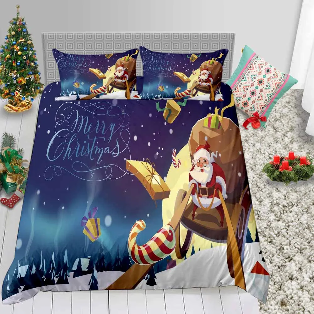 Набор модного постельного белья, белый, красный, синий, с Санта-Клаусом, рождественский подарок, с оленем, наволочка с принтом снеговика, покрывало, костюм - Цвет: 1