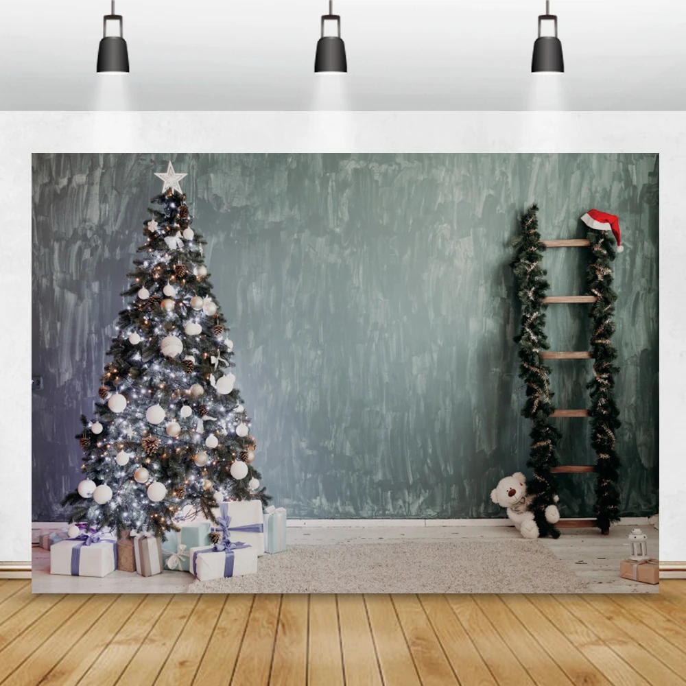 写真の背景メリークリスマスツリーフェスティバルウッドはしご花輪グラデーション無地壁テクスチャルームの背景 背景 Aliexpress