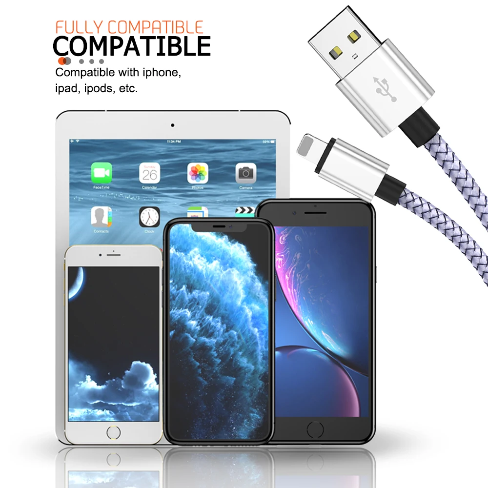 1 м 2 м 3 м USB зарядное устройство кабель для передачи данных для iPhone 7 8 Plus 6 5 S 6S 10 11 Pro X XR XS Max iPad Быстрая зарядка короткий длинный телефонный провод