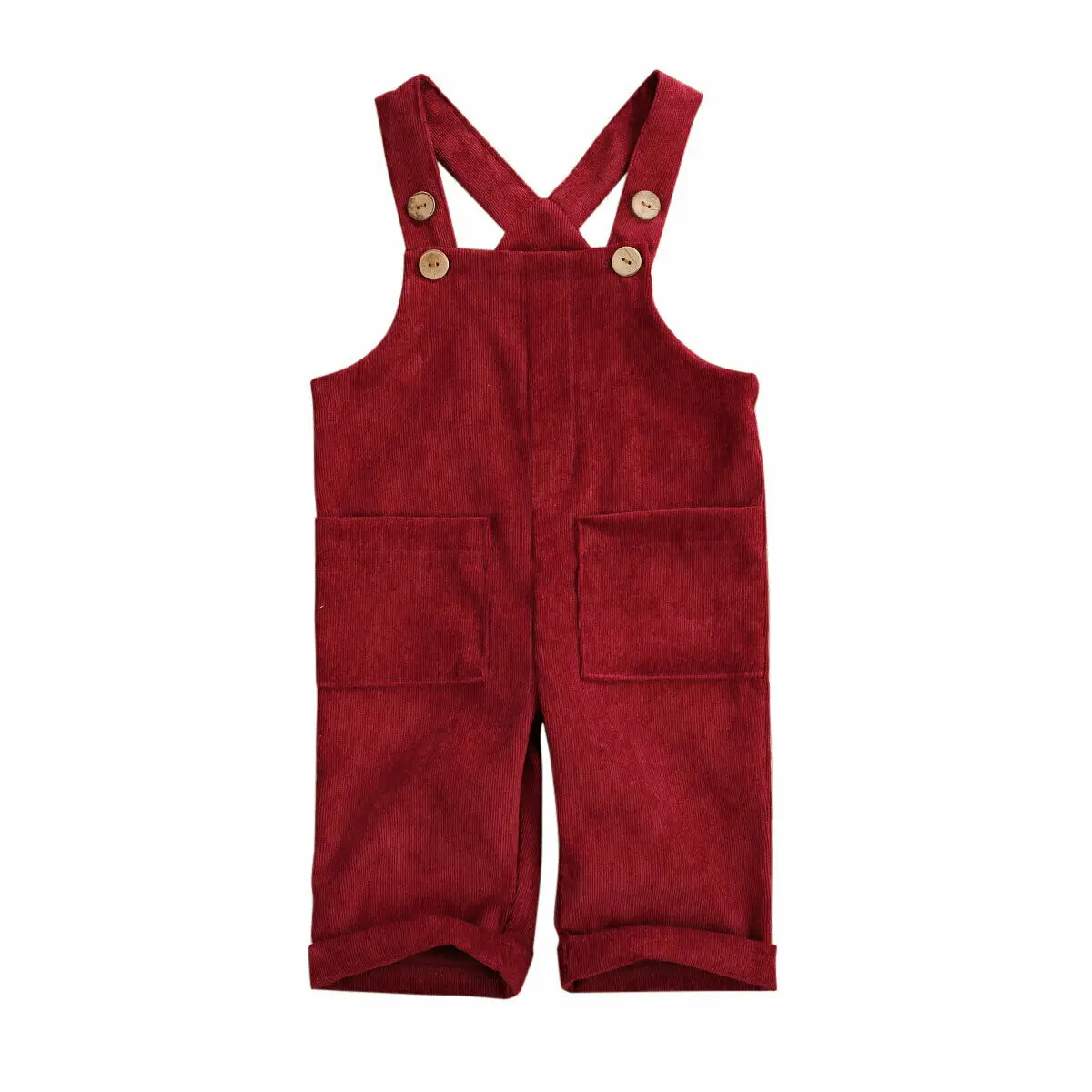 Детский вельветовый Свободный комбинезон с карманами для маленьких мальчиков и девочек, комбинезон, штаны на пуговицах, комбинезоны, одежда без рукавов - Цвет: Арбузно-красный