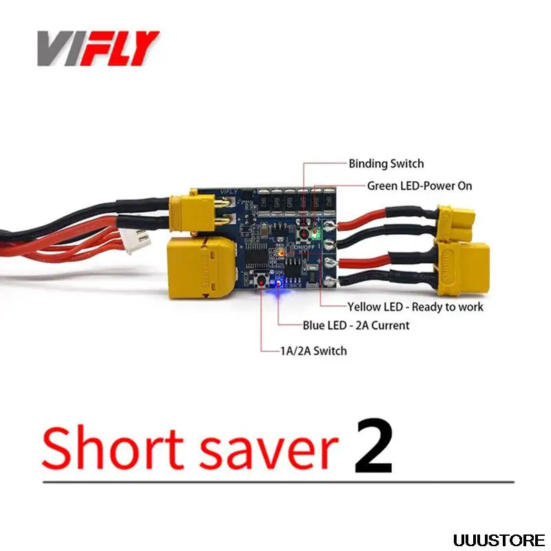 

Умный дымовой ограничитель VIFLY короткого замыкания 2, кнопка питания, переключатель, электронный предохранитель для предотвращения короткого замыкания, перегрузки по току 2-6S XT30 TX60