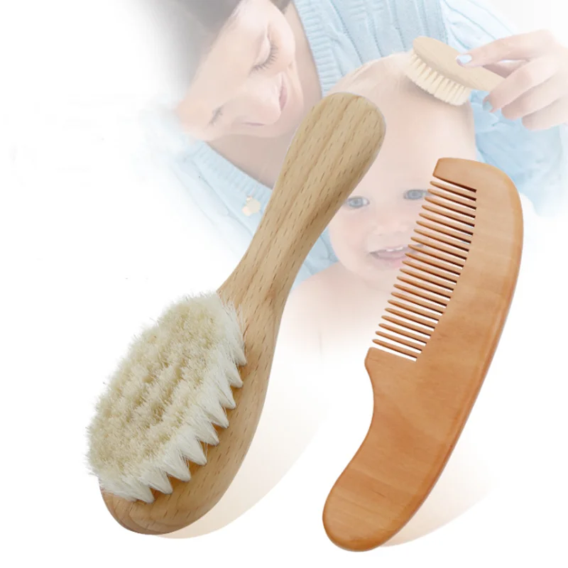 Cepillo de pelo para bebé, peine, mango de madera, cepillo para el pelo de bebé  recién nacido TFixol Natural