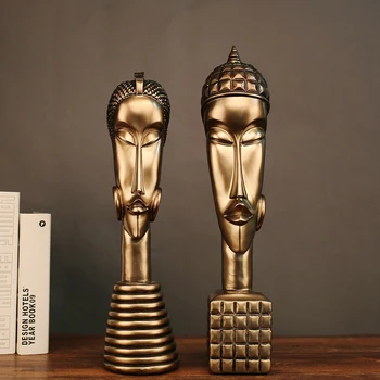 

African Couple Resin Copper Miniature Model Figurines Home Decoration Accessories Wedding Decor Ornaments Sculpture Handcrafts