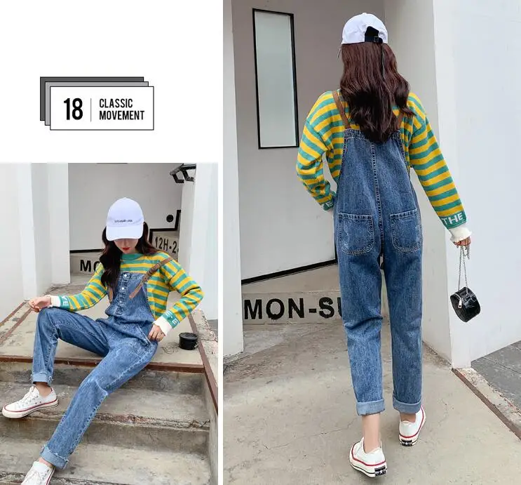 9086denim jumpsuits Зимние модные джинсовые комбинезоны для беременных Длинные Свободные Высокая талия для беременных женские винтажные комбинезоны с большими карманами хлопковые джинсы - Цвет: 9086denim jumpsuits