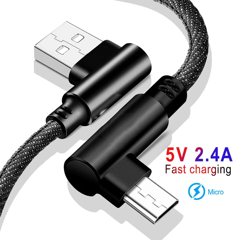 Micro USB кабель провод для быстрой зарядки 2.4A 90 градусов микро кабель для huawei samsung Xiaomi Android Microusb кабель для передачи данных для мобильного телефона