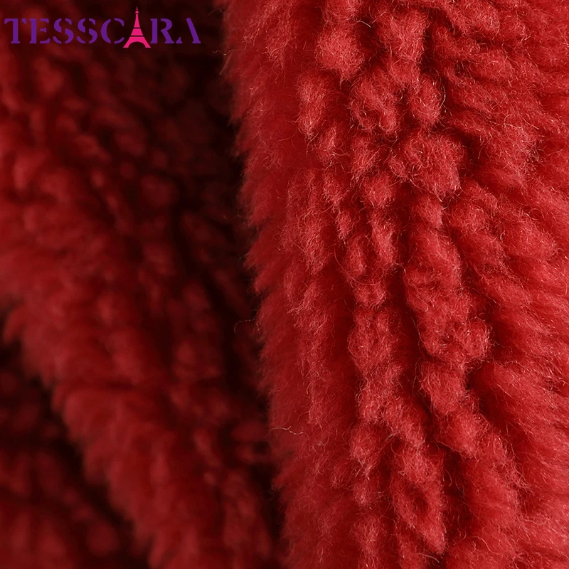 TESSCARA Женская осенне-зимняя меховая простая куртка-пальто из шерсти высокого качества женские красные кожаные замшевые куртки верхняя одежда и пальто