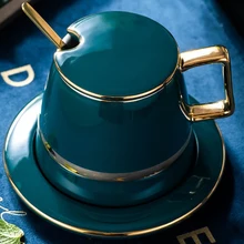 Роскошный чайный набор в скандинавском стиле, золотой керамический набор кофейных чашек, блюдце с ложкой, Подарочная коробка для домашнего офиса, послеобеденного чая
