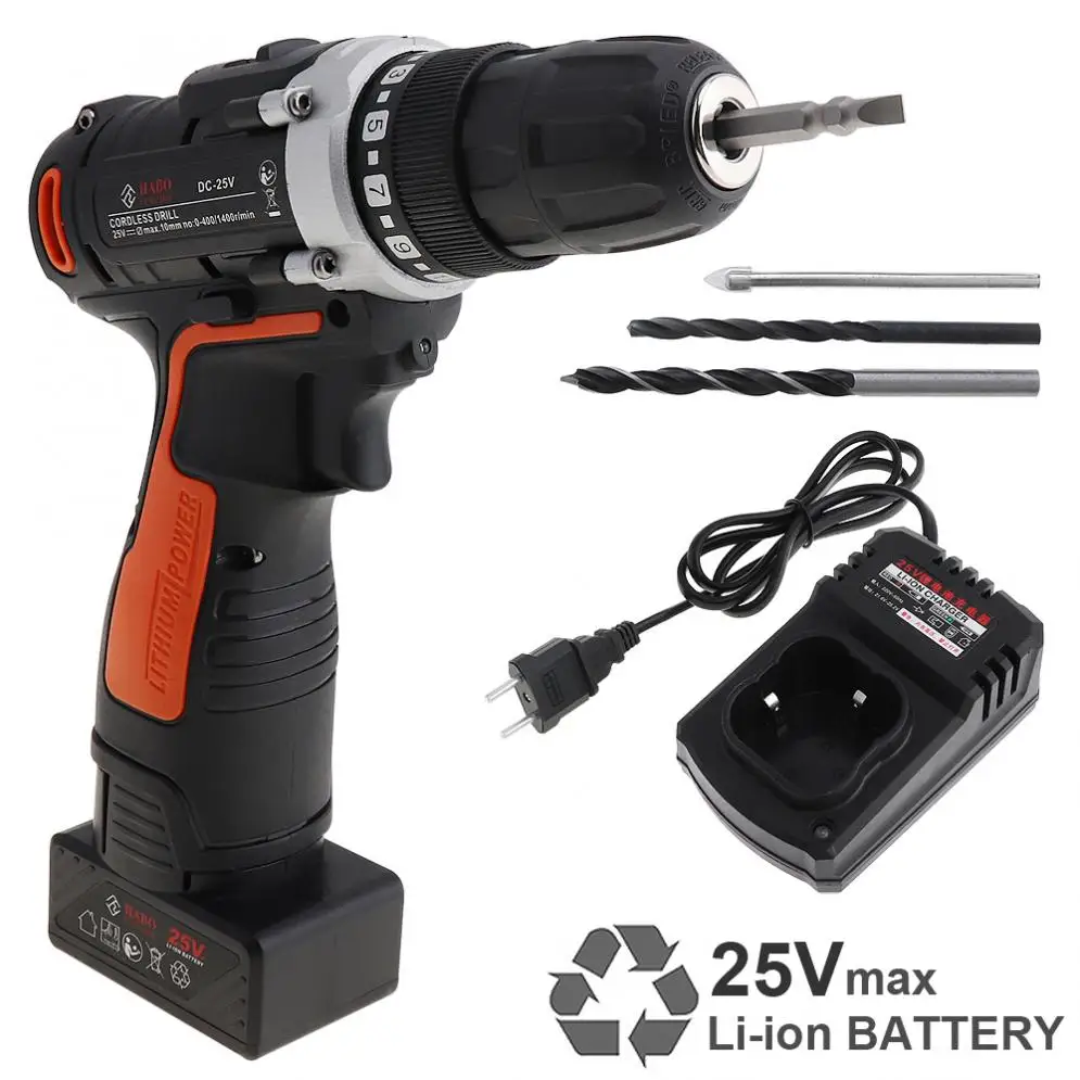 

220V Cordless 25V Electric Drill/Screwdriver with Lithium Battery and Two-speed Adjustment Button for Handling Screws/Punching
