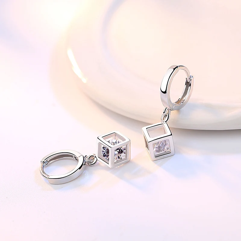 Кубик Рубика любовь геометрические Дизайнерские Ювелирные серьги в виде тонкого кольца, Серебро 925 корейский комплект обруч с кристаллами серьги для женщин