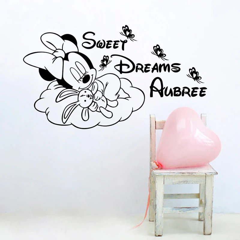 Cartoon Disney Minnie Mouse Sweet Dreams Vinyl Wall Sticker For Kids Room Decoration Nursery Baby Home Decor Mural Art Wallpaper