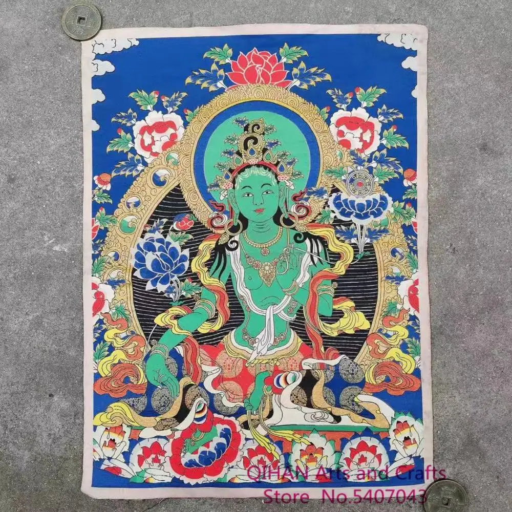 

Green Tara embroidery Thangka decorative picture hanging picture Tibetan Buddhism home living room