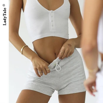 

LadyTale 2020 Autumn High Quality Cotton Shorts Urban Home Simple Neutral Casual All-match Women Workout Streetwear