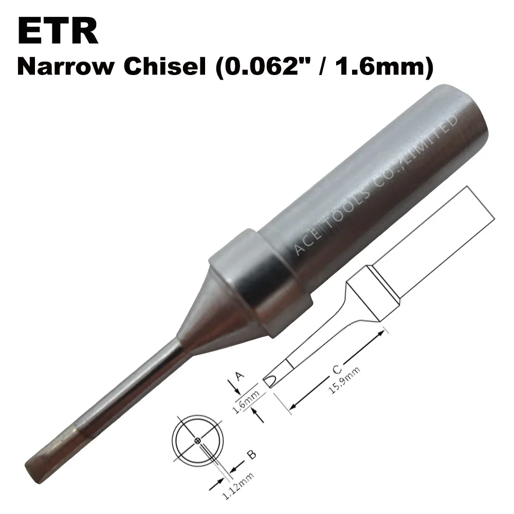 

ETR Replacement Soldering Tip Chisel 1.6mm Fit WELLER WES51 WES50 WESD51 WE1010NA WE1010EU PES51 PES50 LR21 LR20 Welding Bit