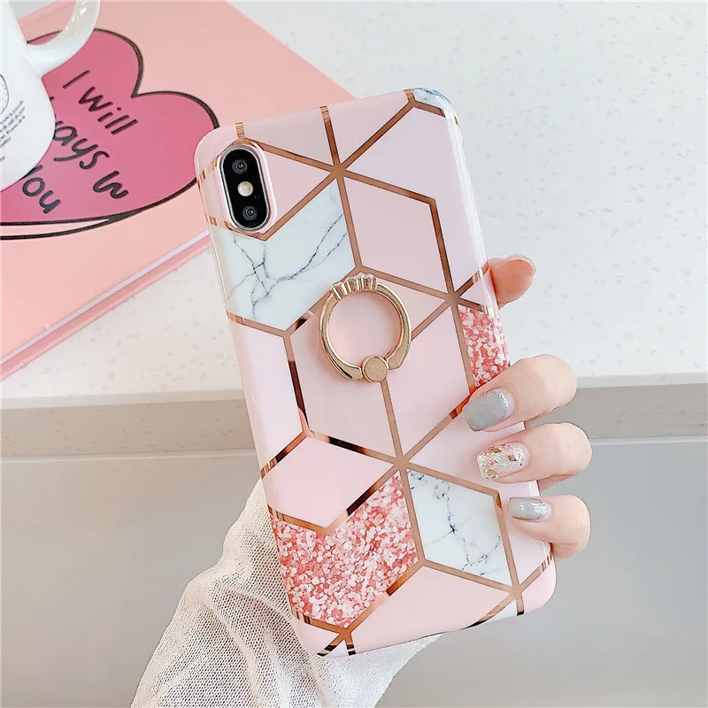 Блеск Мрамор чехол для samsung Galaxy S10 плюс S10e S9 Note 8 9 A9 A7 крышка на силиконовый накладка из мягкого с кольцом-подставкой - Цвет: Style 16