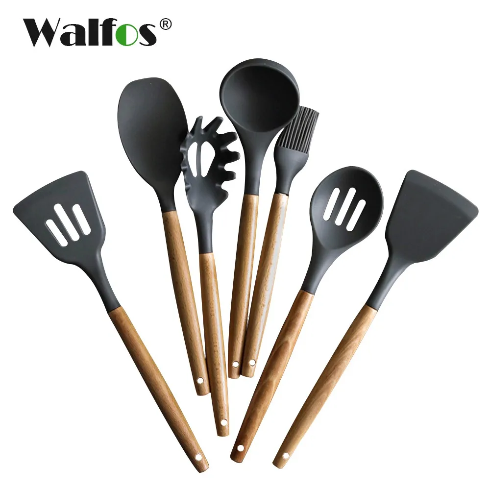 Food Grade Silicone Wood Handle Cooking Utensils Cookware Kitchen Cooking Tools Spatula And Ladle kitchen utensils