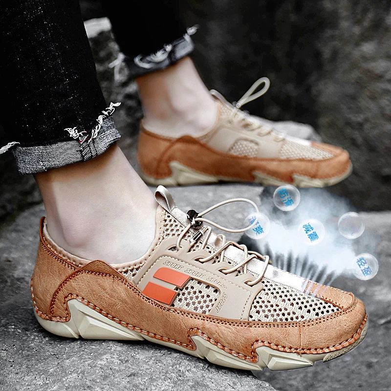 

2021 Summer Men's Youth Fashion Outdoor Lazy Shoes Lightweight Comfortable Breathable Mesh Hollow Peas Shoes Men's Casual Shoes