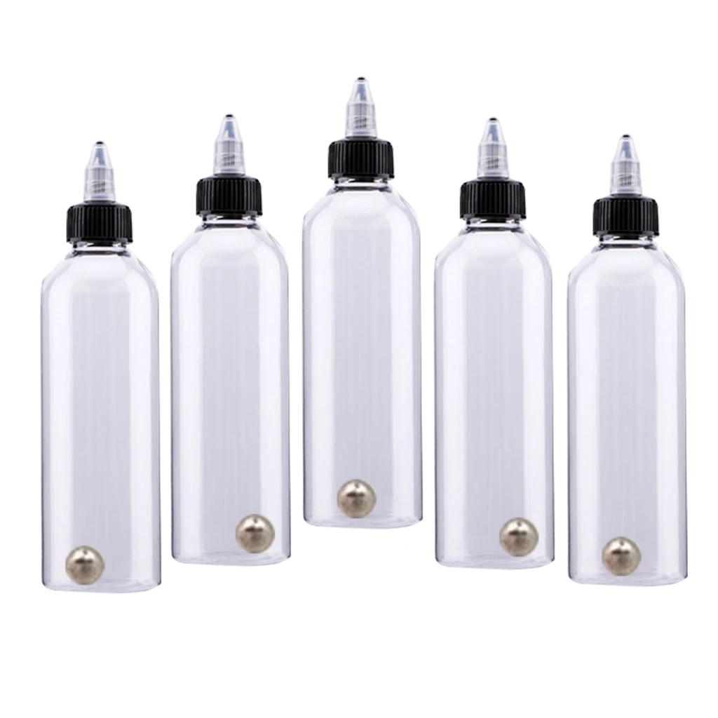 5x 30/50/60/120/250ml Tattoo Airbrush Ink Dispensing Boston Bottles Plastic