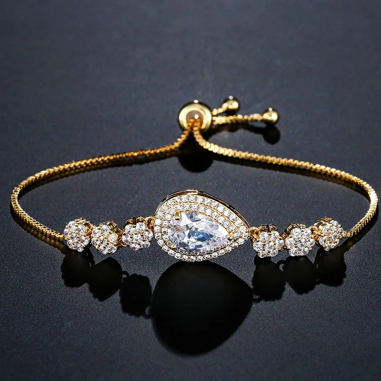 

UILZ White ColorAdjustable Chain Link Bracelet With Water Drop Cubic Zircon Bracelets & Bangles For Women Jewelry Gift UB2100