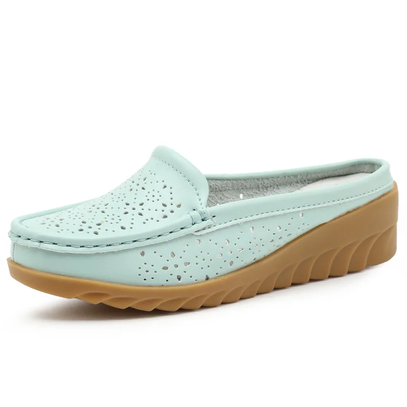 

Genuine Leather Closed-toe Moccosins Women's Summer Non-with Korean-style Lazy Foot Covering Porous Shoes No Heel Half Casual Sl