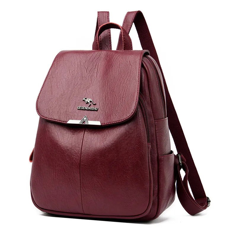 

Large Retro Leather Backpacks for Women Quality Luxury Travel Shoulder Bag Girl Multifunctional Preppy Casual Daypack Mochila