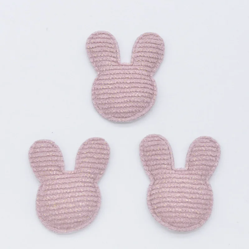 Pink 50Pcs/lot 30*32mm Padded Glitter Cloth Rabbit Appliques for DIY Hat Clothes Leggings Sewing Supplies Headwear Decor Patches L72 - Цвет: Pink