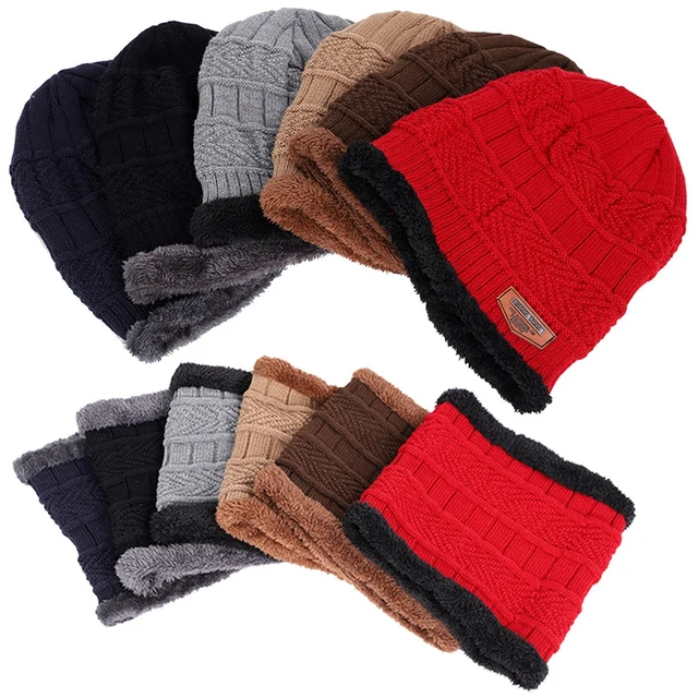 US $3.94 Men Women Fashion Winter Thick Warm Knitted Hat Beanie Hat Fleece Lined Neck Warmer Scarf Set For S