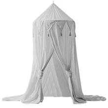 

Bed Canopy Play House Mosquito Net Fly Insect Protection Children Round Dome Soft With Tassels Chiffon Hanging Tent For Baby