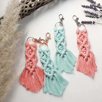 

Girlgo Tassel Macrame Keychains for Women Boho Handmade Fiberlove key Holder Keyring Macrame Bag Charm Car Hanging Jewelry Gifts