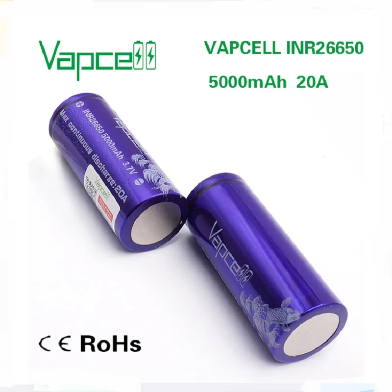 Vapcell выдающаяся мощность 26650 5000 мАч 20A батареи 26650 3,7 в литиевая перезаряжаемая