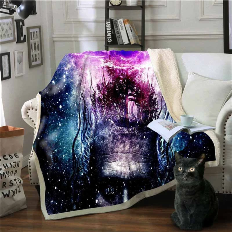 

Hooded Blanket 3D Printing Starry Aurora Series Double Thick 100% Polyester Knitted Blanket Throw Blanket Wearable