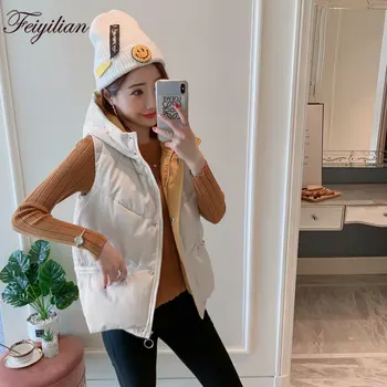 

Korean version of waistcoat 2019 winter new sleeveless cotton-padded jacket academic style hooded cotton vest women's coat