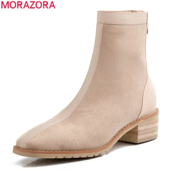 

MORAZORA 2020 winter fashion simple ankle boots med heels square toe Oxford bottom women boots top quality 2 colors ladies shoes