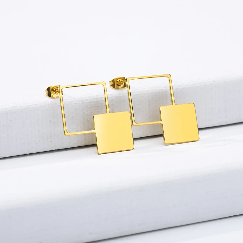 

Square Geometric patterns stud earrings asymmetric geometry European and American OL style irregular stud earrings fashion jewel