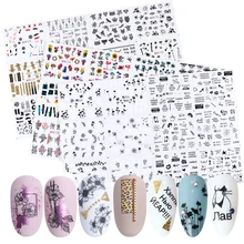 36 шт черный слайдер для ногтей, Набор наклеек для ногтей, цветочный дизайн с буквами, водная переводная обертка, слайдер для украшения ногтей, маникюрные советы, LA974-1