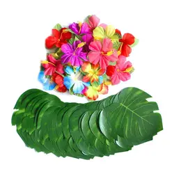 60 шт. тропические вечерние украшения 8 дюймов тропические пальмовые листья монстеры и Гибискус цветы, лист моделирования для Hawai