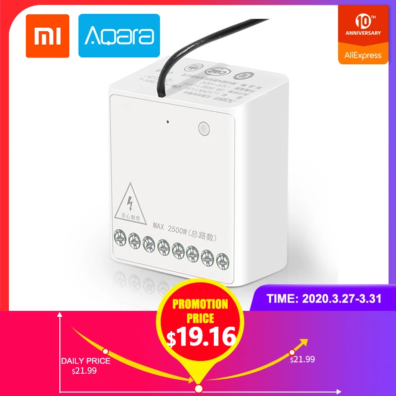

Xiaomi Aqara Original Wireless Relay Module Two-way Control Double Channels Switch Controller Smart Light For Mi Home app For IO