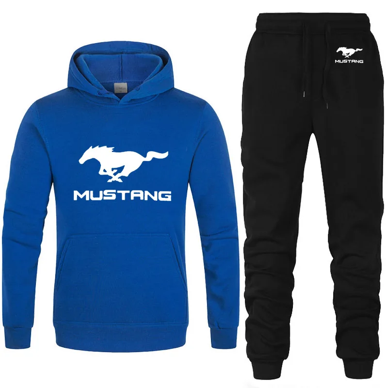Толстовки для мужчин Mustang с логотипом автомобиля, унисекс, толстовка модная мужская толстовка с капюшоном в стиле хип-хоп harajuku, повседневные флисовые толстовки, штаны, костюм из 2 предметов - Цвет: 809