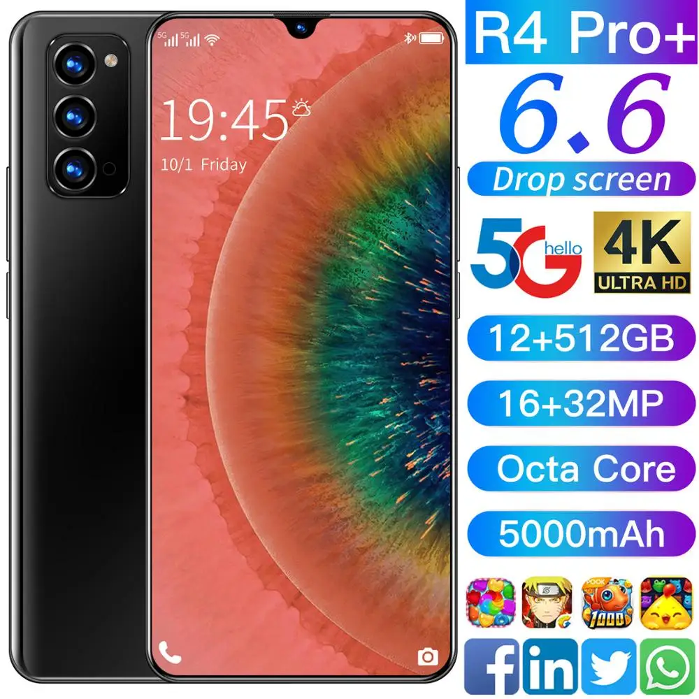 New 6.6 Inch R4 Pro+ Snapdragon 865 Mobile Phone