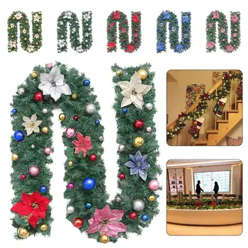 

Christmas Rattan Decoration With LED Lights Encrypted Luxury Pendant Ornaments Fireplace Stairs Wall Door Pine Xmas Tree Decor